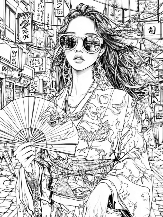 Urbanes Japan - Streetstyle Malbuch für Erwachsene – Bild 3