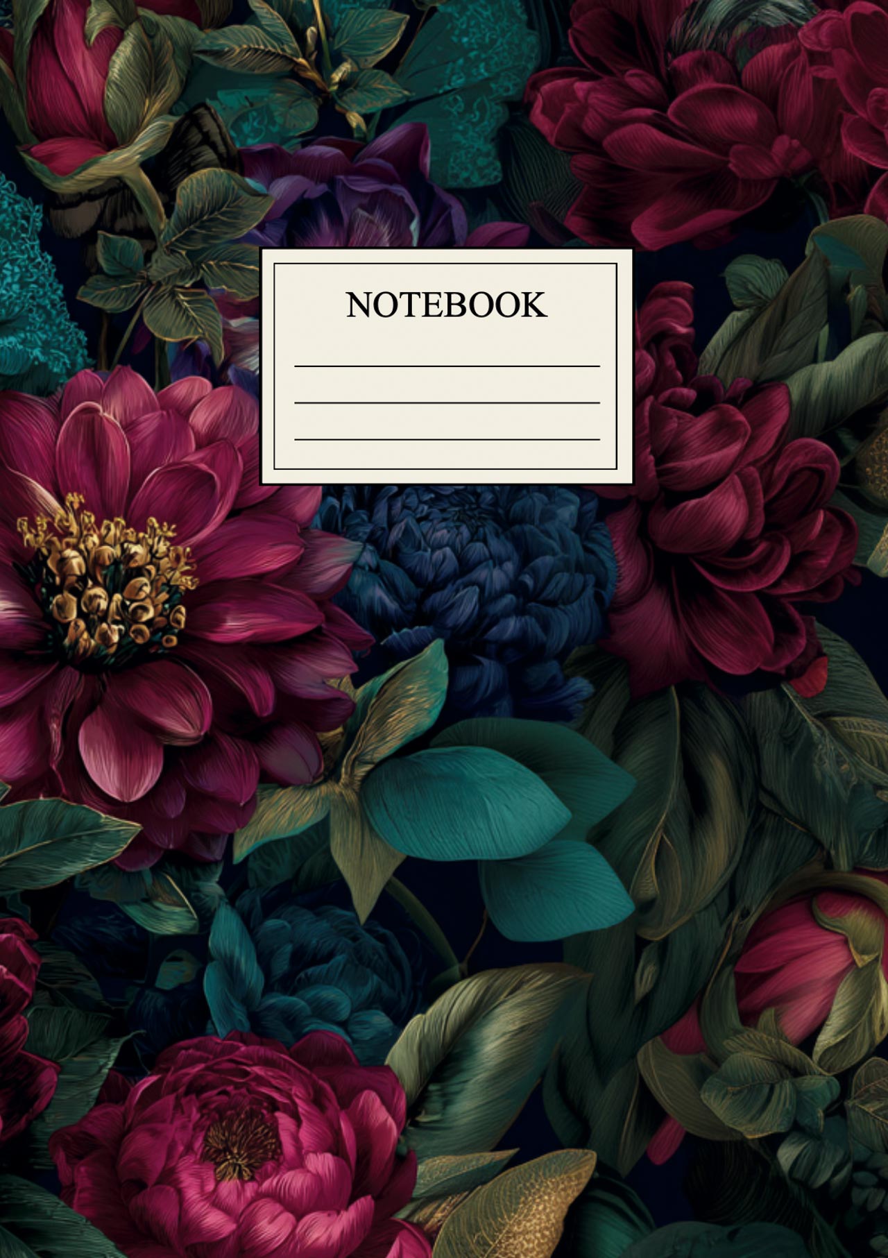 Notizbuch A5 Blumen Design – Dark Botanical Flower